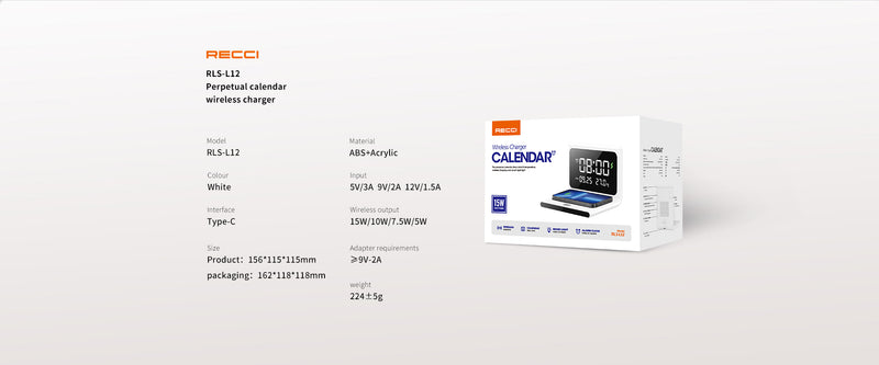 Recci RLS-L12 Wireless Charger with Alarm Clock & Night Light