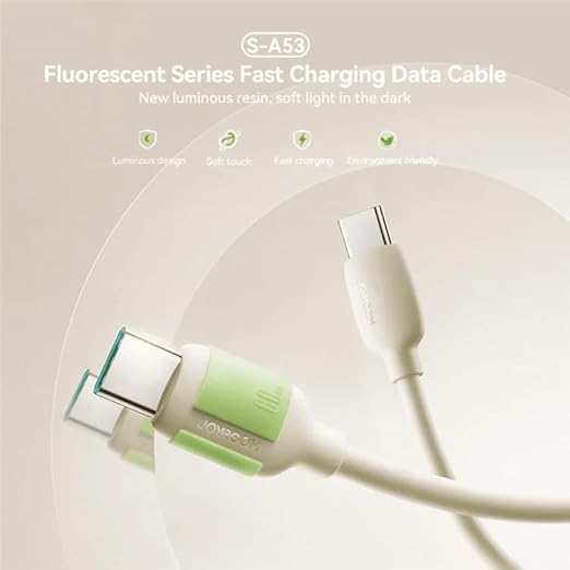 Joyroom S-A53 Fluorescent Series 60W Type-C to Type-C Fast Charging Data Cable, 2 m Length, Beige