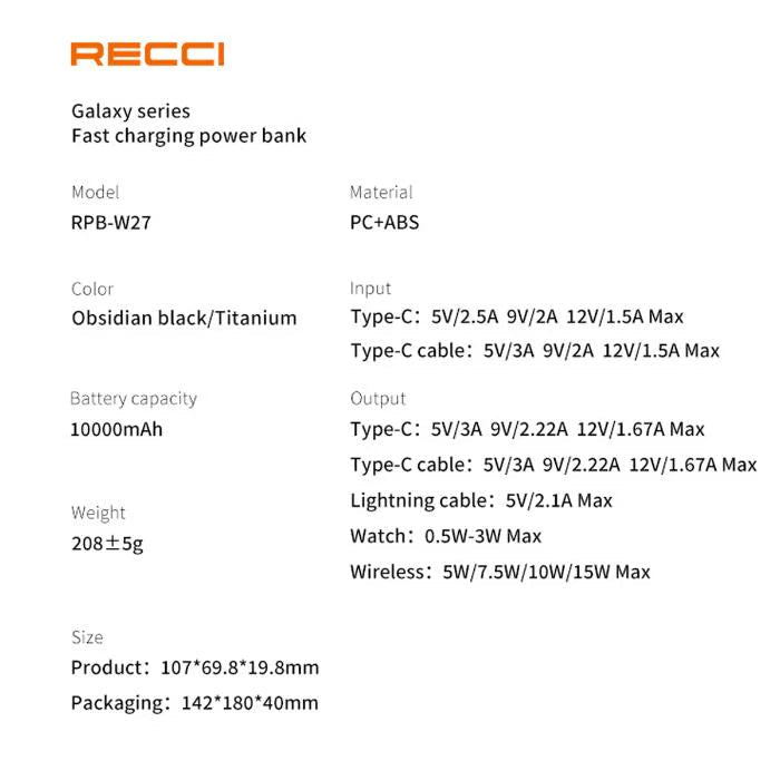 RECCI RPB-W27 Galaxy Series 3-in-1 10000mAh