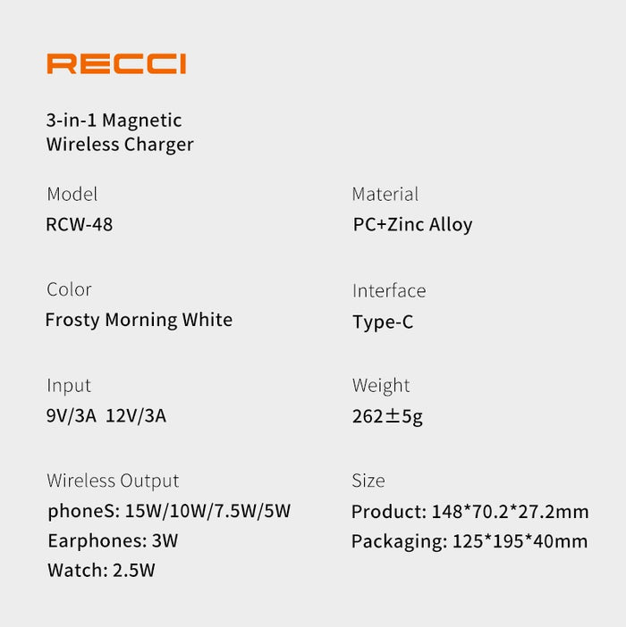 Recci 3 in 1 Magnetic Wireless Charger RCW-48