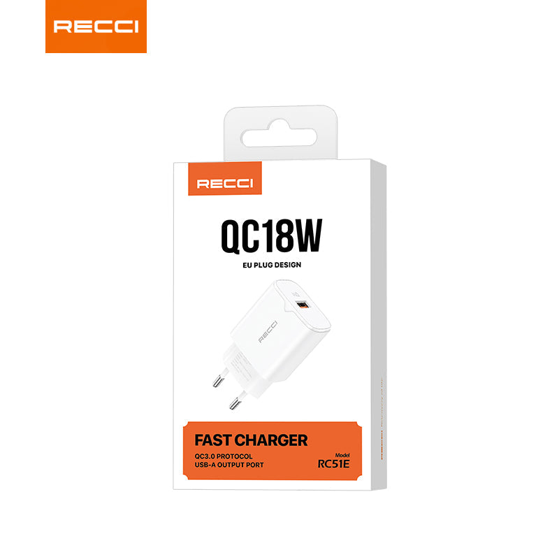 Recci RC51E QC18W Fast Charging Adapter 18W PD