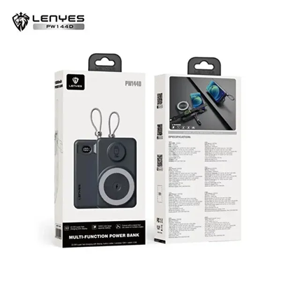 Power Bank Lenyes PW144D 10000mAh 22.5W Dual Built-In Cable MagSafe Watch Charger