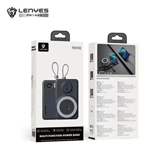 Power Bank Lenyes PW144D 10000mAh 22.5W Dual Built-In Cable MagSafe Watch Charger