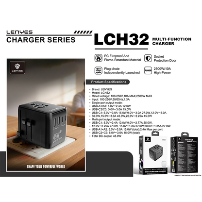 Adapter Lenyes LCH32 45W Universal Travel Adapter
