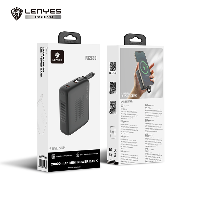 Power Bank Lenyes PX269D 20,000mAh Built-In Type-C Cable