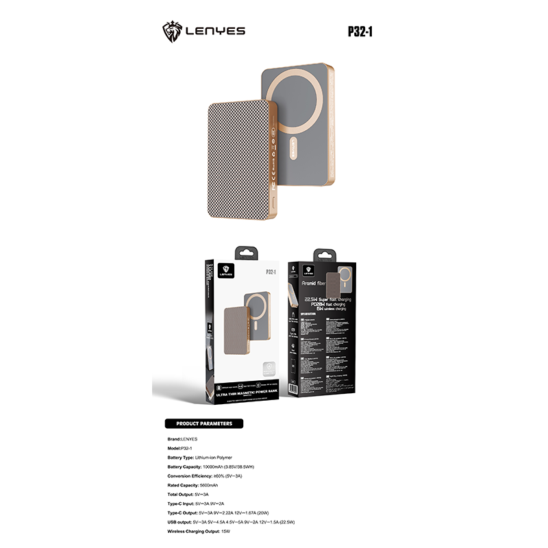 Power Bank Lenyes P32-1 10000 mAh 20W PD 15W MagSafe
