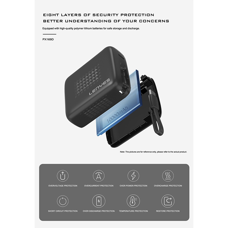 Power Bank Lenyes PX169D 22.5W 10,000 mAh, Built-in Type-C Cable