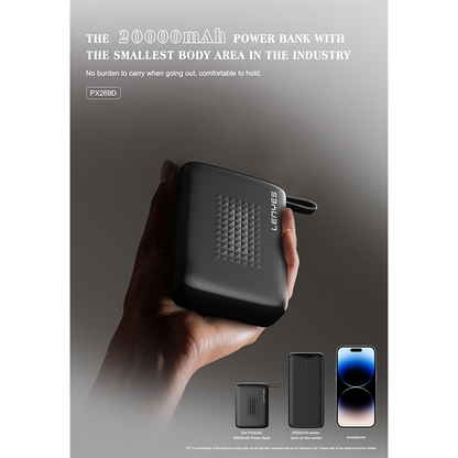 Power Bank Lenyes PX269D 20,000mAh Built-In Type-C Cable