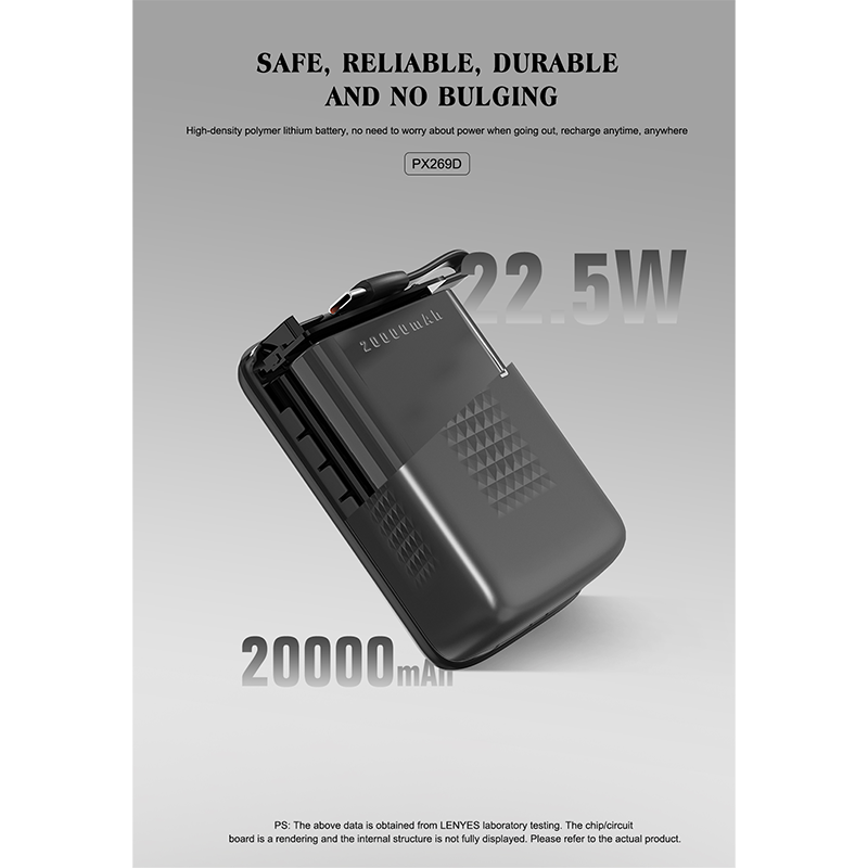 Power Bank Lenyes PX269D 20,000mAh Built-In Type-C Cable