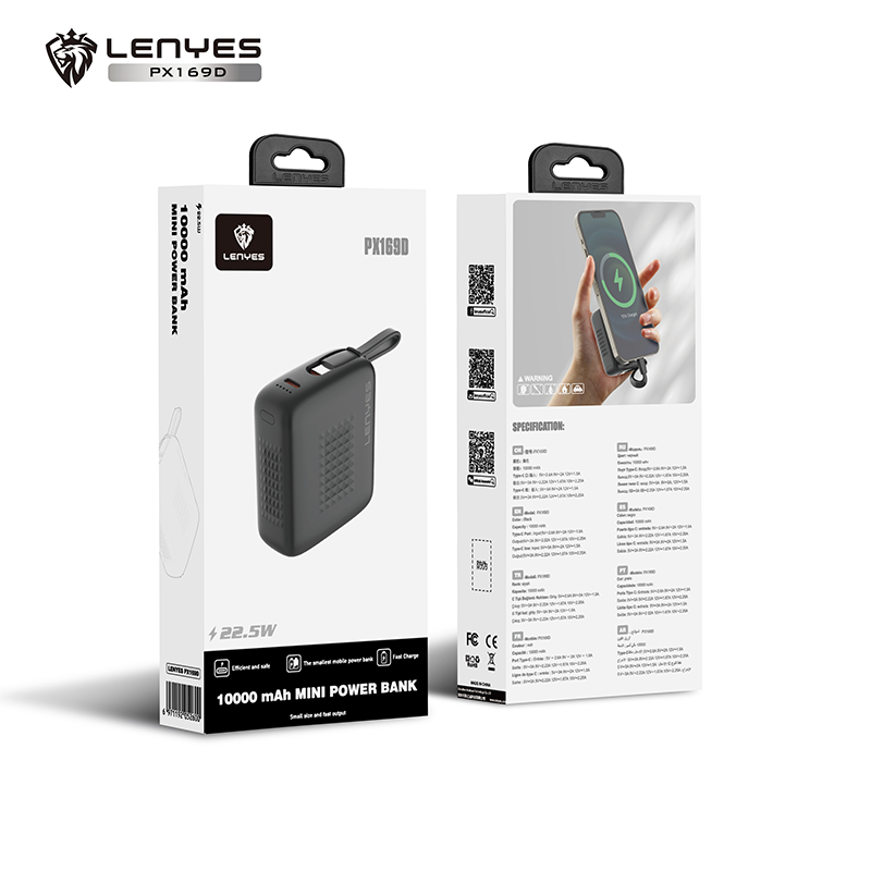 Power Bank Lenyes PX169D 22.5W 10,000 mAh, Built-in Type-C Cable