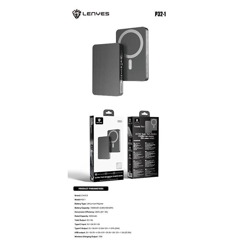 Power Bank Lenyes P32-1 10000 mAh 20W PD 15W MagSafe