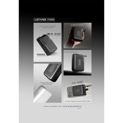 Power Bank Lenyes PX269D 20,000mAh Built-In Type-C Cable