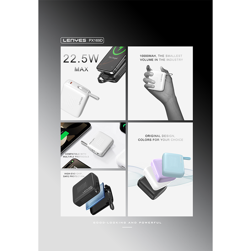 Power Bank Lenyes PX169D 22.5W 10,000 mAh, Built-in Type-C Cable
