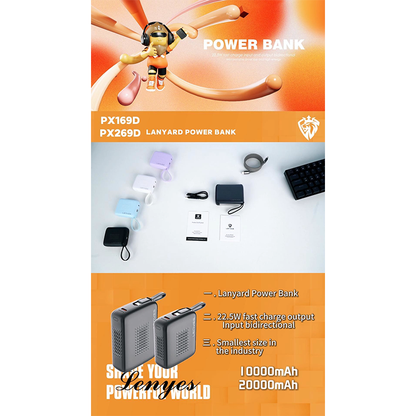 Power Bank Lenyes PX269D 20,000mAh Built-In Type-C Cable