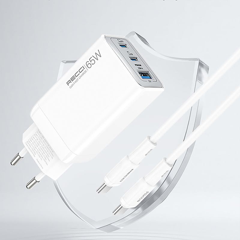 Recci RC123E GaN 65W Fast Charger Dual Type-C + USB-A 22.5W
