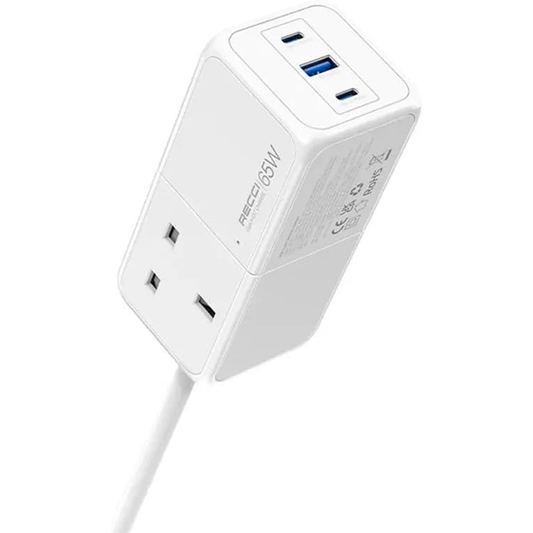 Recci RC48U Wall Charger, 3 Ports, 65W - White