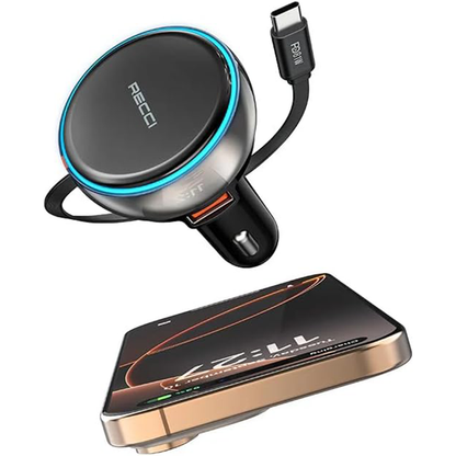 Recci RQ10 3-in-1 81W Fast Car Charger for Multiple Devices - Black