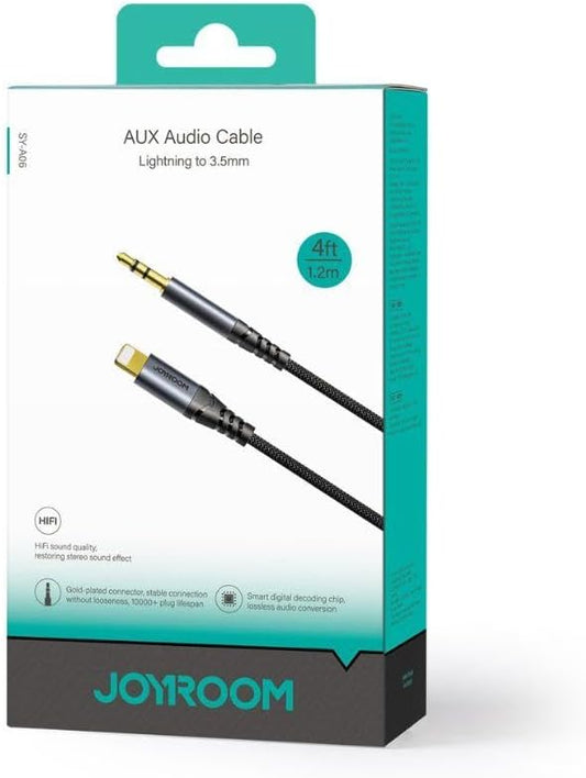 Joyroom SY-A06 Audio-Transfer Series Lightning to 3.5mm AUX Audio Cable, 1.2 Meter Length, Black
