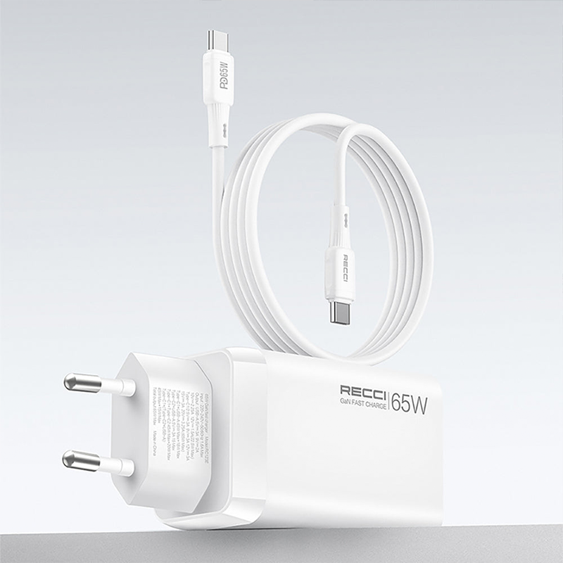 Recci RC123E GaN 65W Fast Charger Dual Type-C + USB-A 22.5W