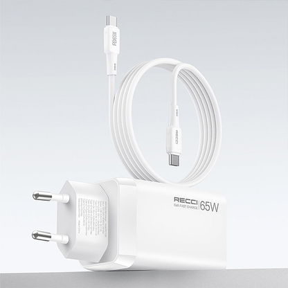 Recci RC123E GaN 65W Fast Charger Dual Type-C + USB-A 22.5W