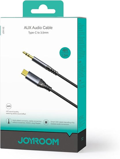 JoyRoom SY-A07 Audio-Transfer Series Type-C to 3.5mm AUX Audio Cable, 1.2 Meter Length, Black