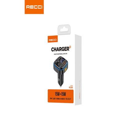Recci RQ08 Car Charger + FM 15W +15W