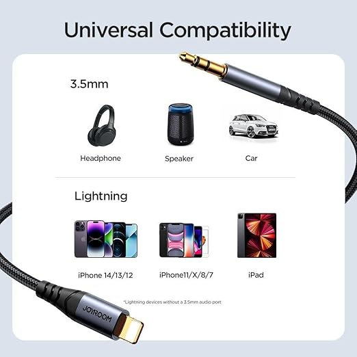 Joyroom SY-A06 Audio-Transfer Series Lightning to 3.5mm AUX Audio Cable, 1.2 Meter Length, Black