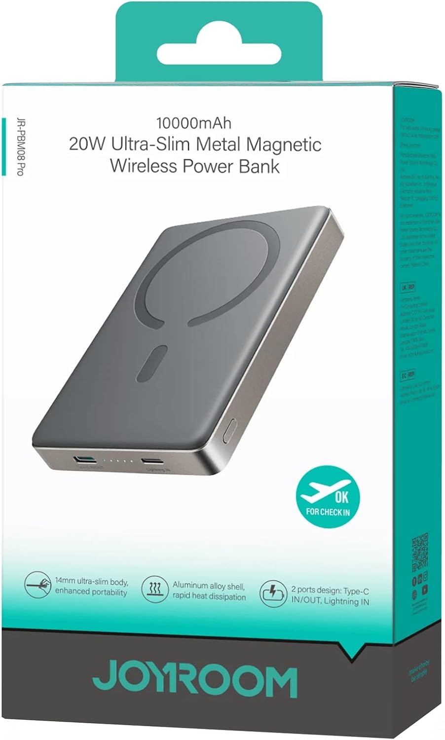Joyroom JR-PBM08 Pro 20W Ultra-Slim Metal Magnetic Wireless Power Bank 10000Mah-Natural Titanium