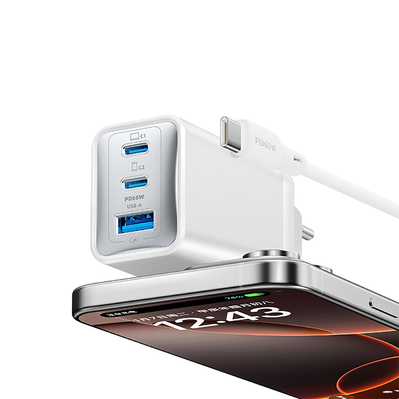 Recci RC123E GaN 65W Fast Charger Dual Type-C + USB-A 22.5W