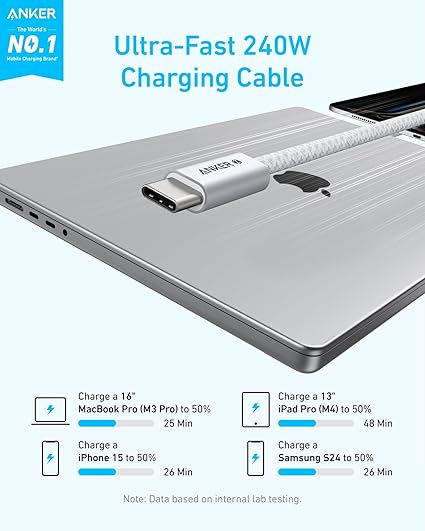 Anker Zolo USB C to USB C Cable,(240W) (6FT)
