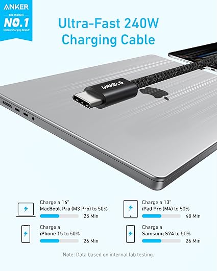 Anker Zolo USB C to USB C Cable,(240W) (6FT)