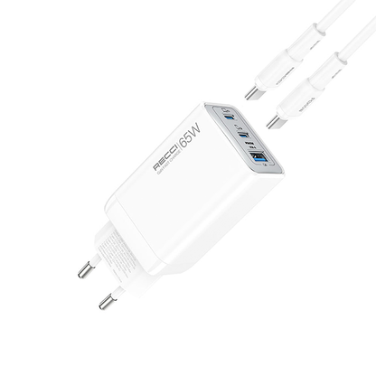 Recci RC123E GaN 65W Fast Charger Dual Type-C + USB-A 22.5W