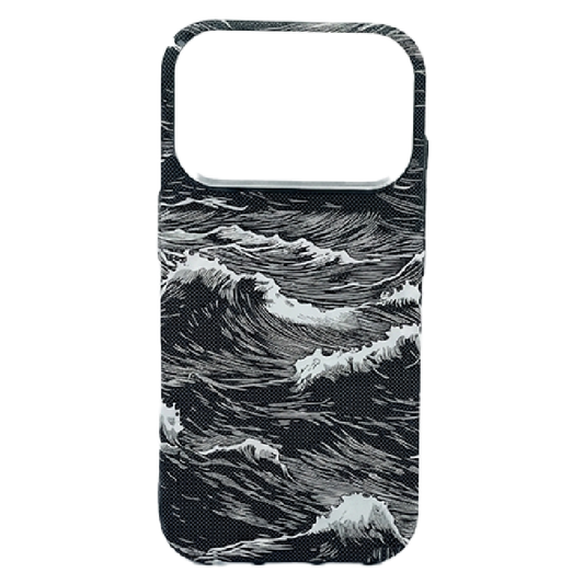 iPhone 17 Pro Case, Ultra-Thin, Black/White Sea Waves Design, Premium Woven Protection