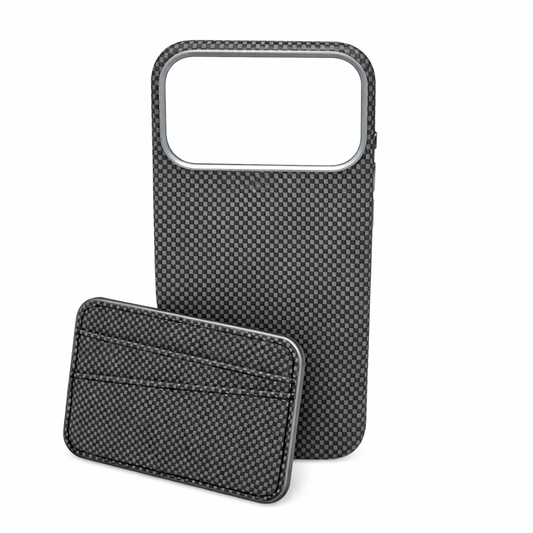 iPhone 17 Pro Max Case, Ultra-Thin, Checkered Grey Design with Wallet , Premium Woven Protection