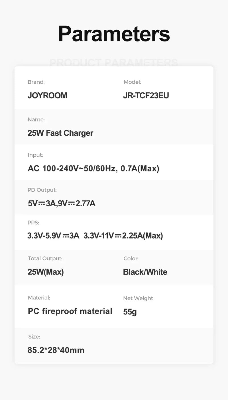 Joyroom JR-TCF23EU Charger 25W PD - Black