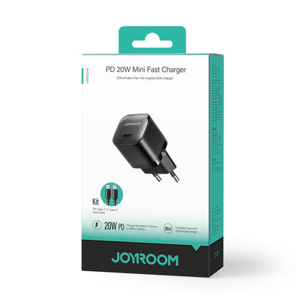 Joyroom JR-TCF02 PD 20W Mini Intelligent EU Fast Charger with C to C Cable, 1 Meter Length, Black
