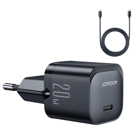 Joyroom JR-TCF02 PD 20W Mini Intelligent EU Fast Charger with C to C Cable, 1 Meter Length, Black