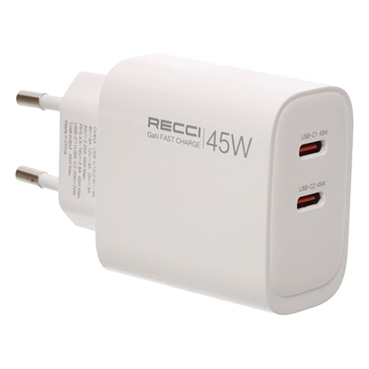 Recci Charger with Dual USB-C Ports 45W Gan EU Plug – RC101E