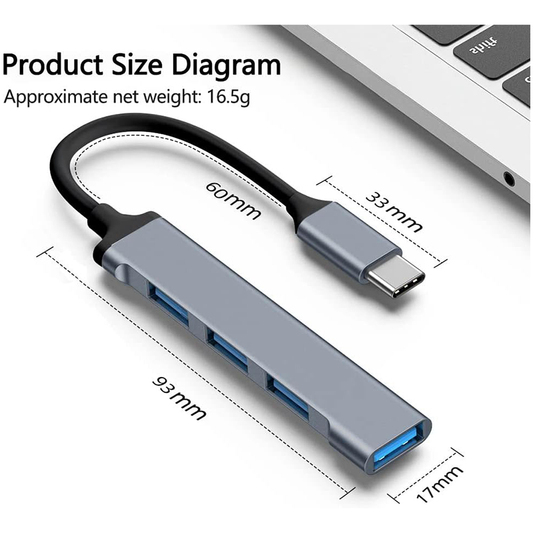 4-Port USB C Hub 3.0/2.0, Lightweight Aluminum