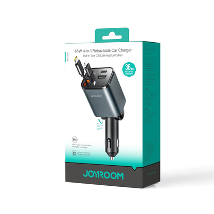 JOYROOM 4-in-1 Retractable Cable Car Charger, 65W, JR-CCL05