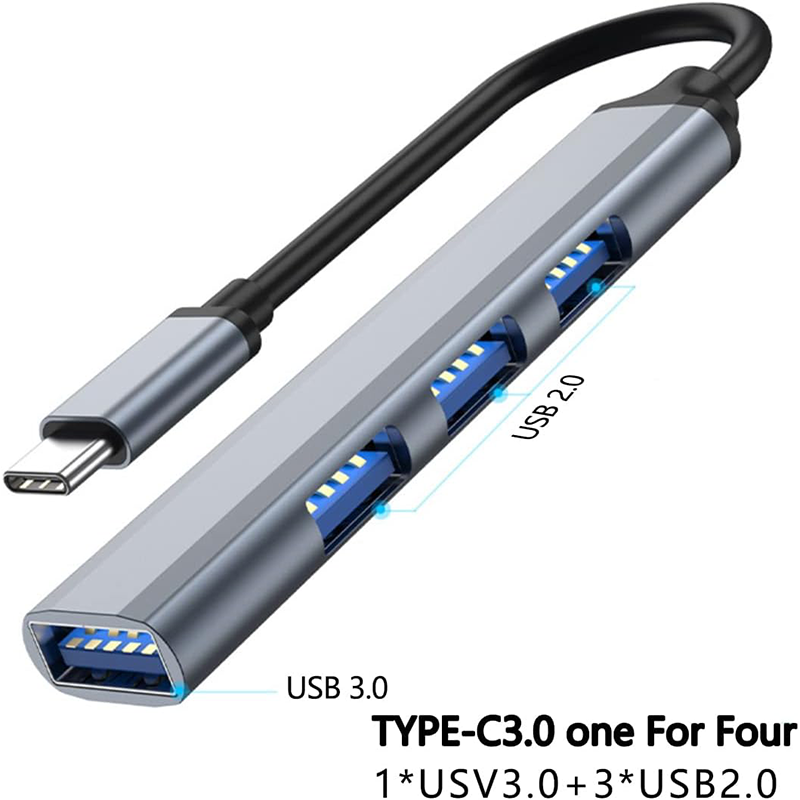 4-Port USB C Hub 3.0/2.0, Lightweight Aluminum