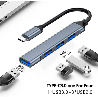 4-Port USB C Hub 3.0/2.0, Lightweight Aluminum