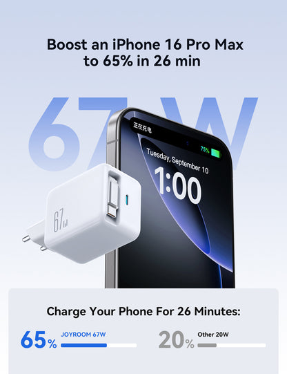 Joyroom JR-TCL06 67W Fast Charger with Built-in Retractable Cable