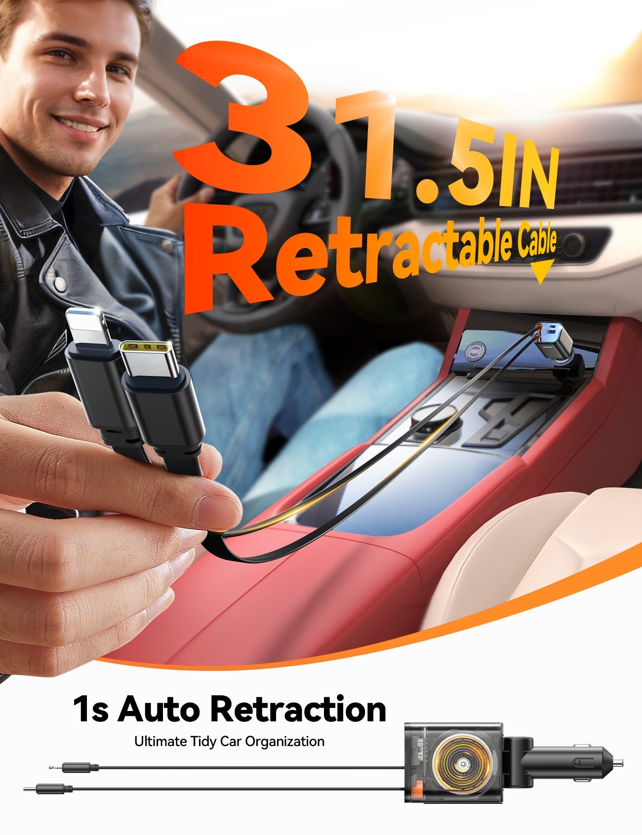 JOYROOM 4-in-1 Retractable Cable Car Charger, 65W, JR-CCL05