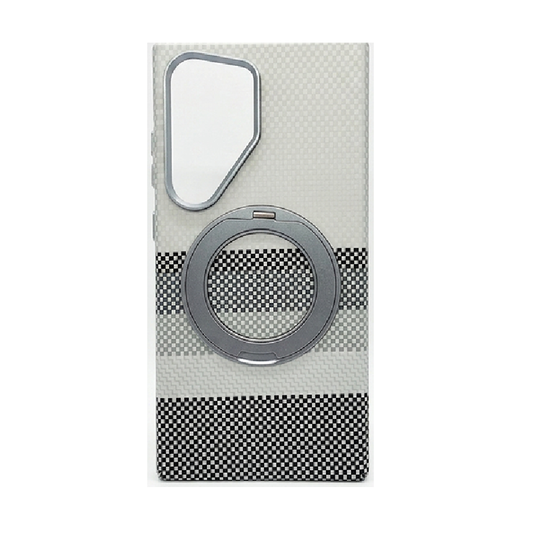 Samsung S24 Ultra Case with Ring 360 stand, Ultra-Thin, Moon-Light Black-White Design, Premium Woven Protection
