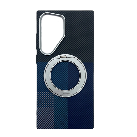 Samsung S24 Ultra Case with Ring,360 Ultra-Thin, Moon-Light Blue Design, Premium Woven Protection
