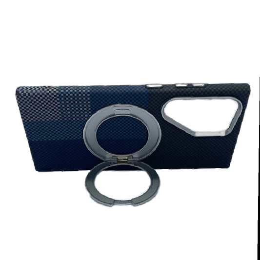 Samsung S24 Ultra Case with Ring,360 Ultra-Thin, Moon-Light Blue Design, Premium Woven Protection